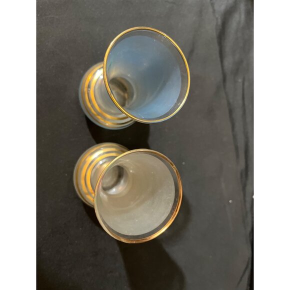 Hand Painted Bartlett Collin’s Bud Vases Gold Gilt Red Flowers Frosted Set of 2 - Picture 2 of 7